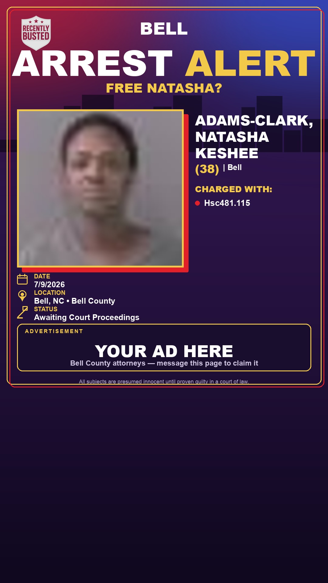Arrest report - ADAMS-CLARK, NATASHA KESHEE