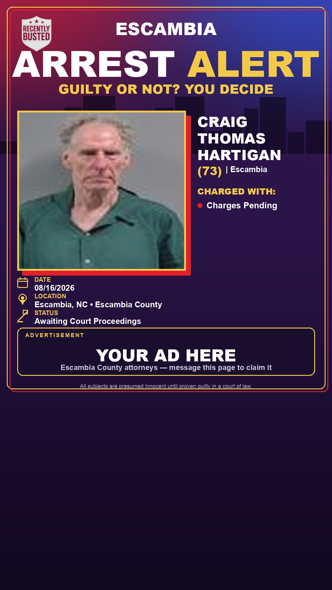 Arrest report - Craig Thomas Hartigan
