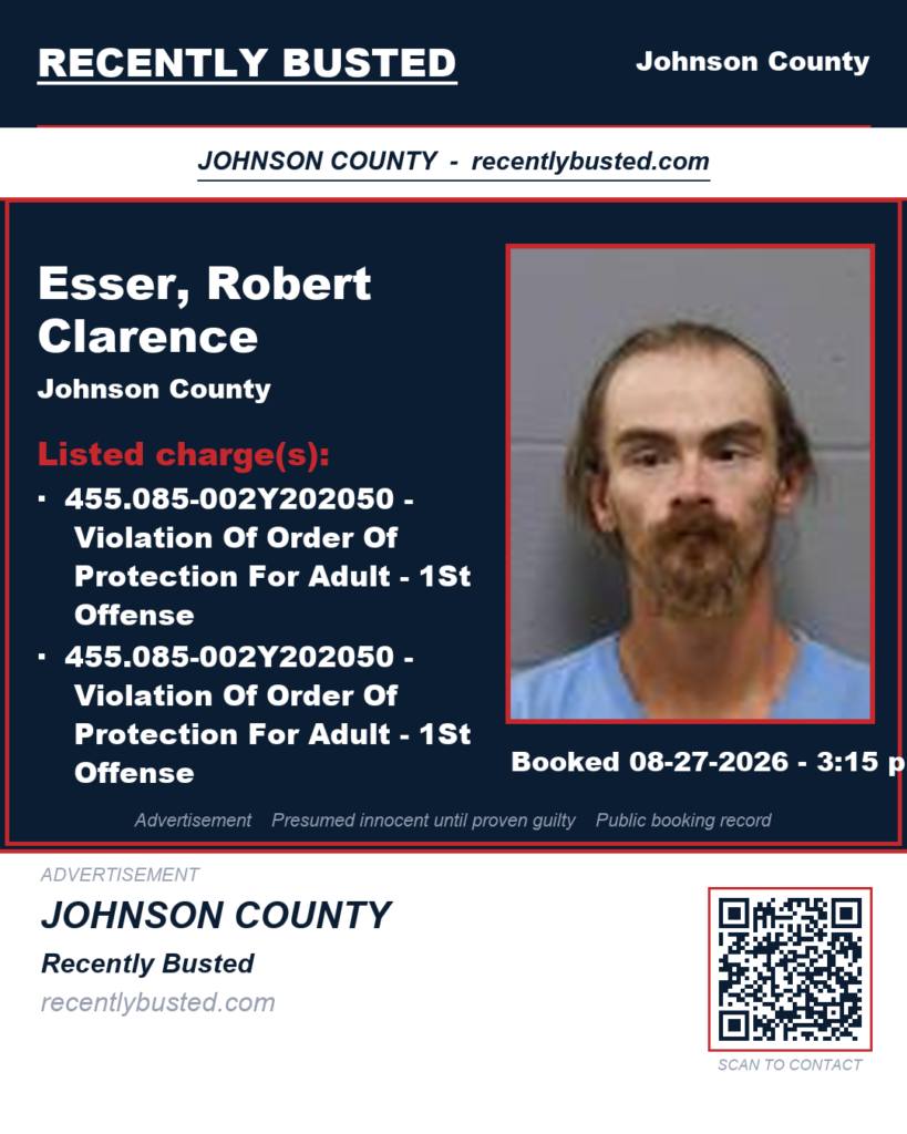 ESSER, ROBERT CLARENCE — arrest record card, Johnson County, Missouri