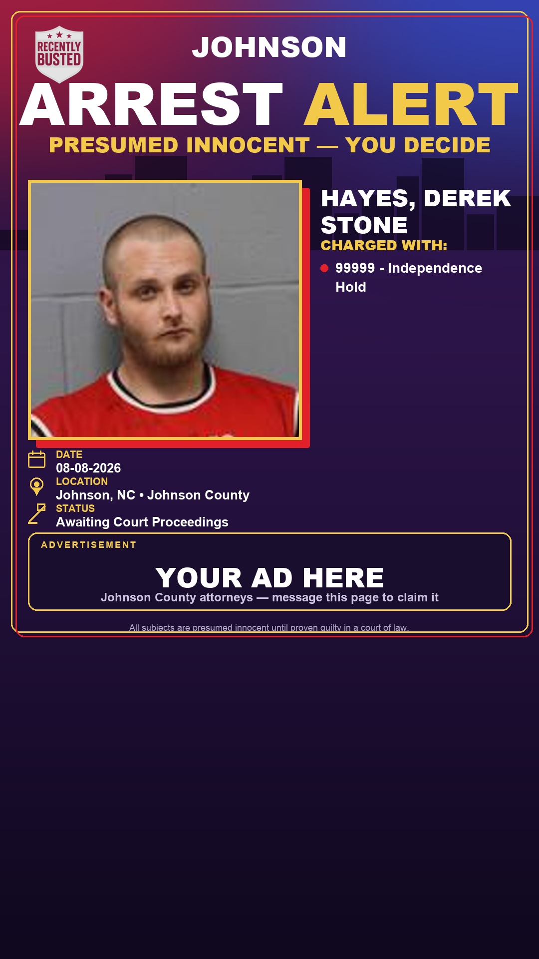 Arrest report - HAYES, DEREK STONE