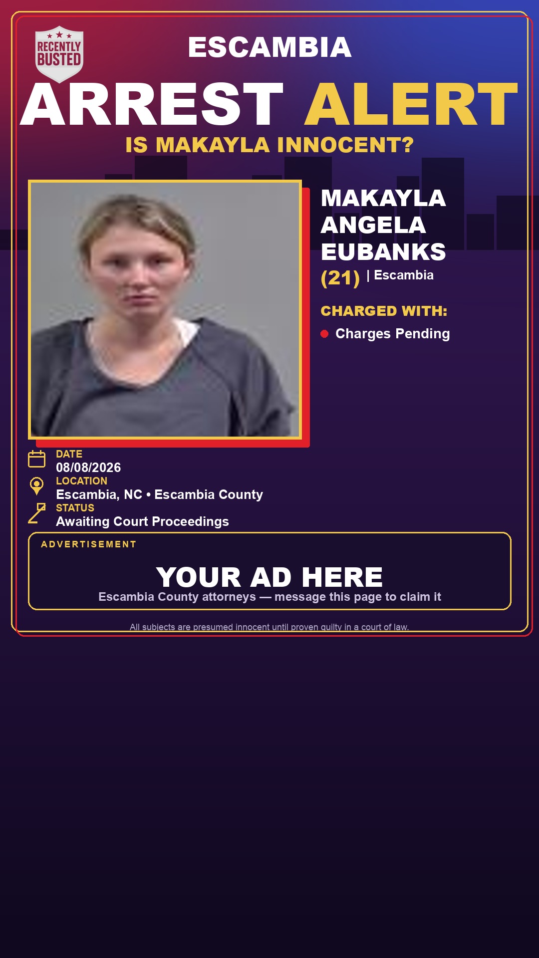 Arrest report - Makayla Angela Eubanks