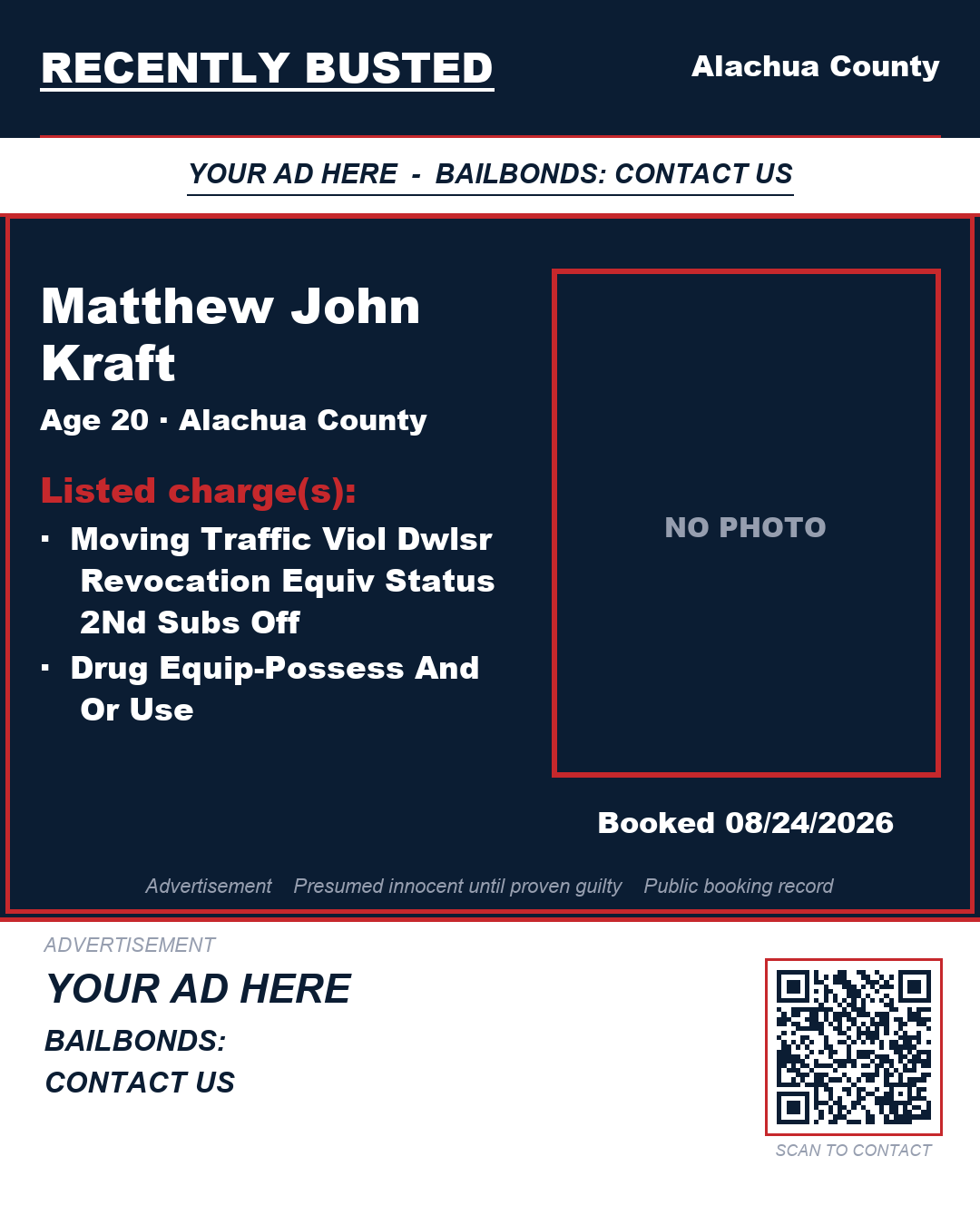 Arrest report - Matthew John Kraft