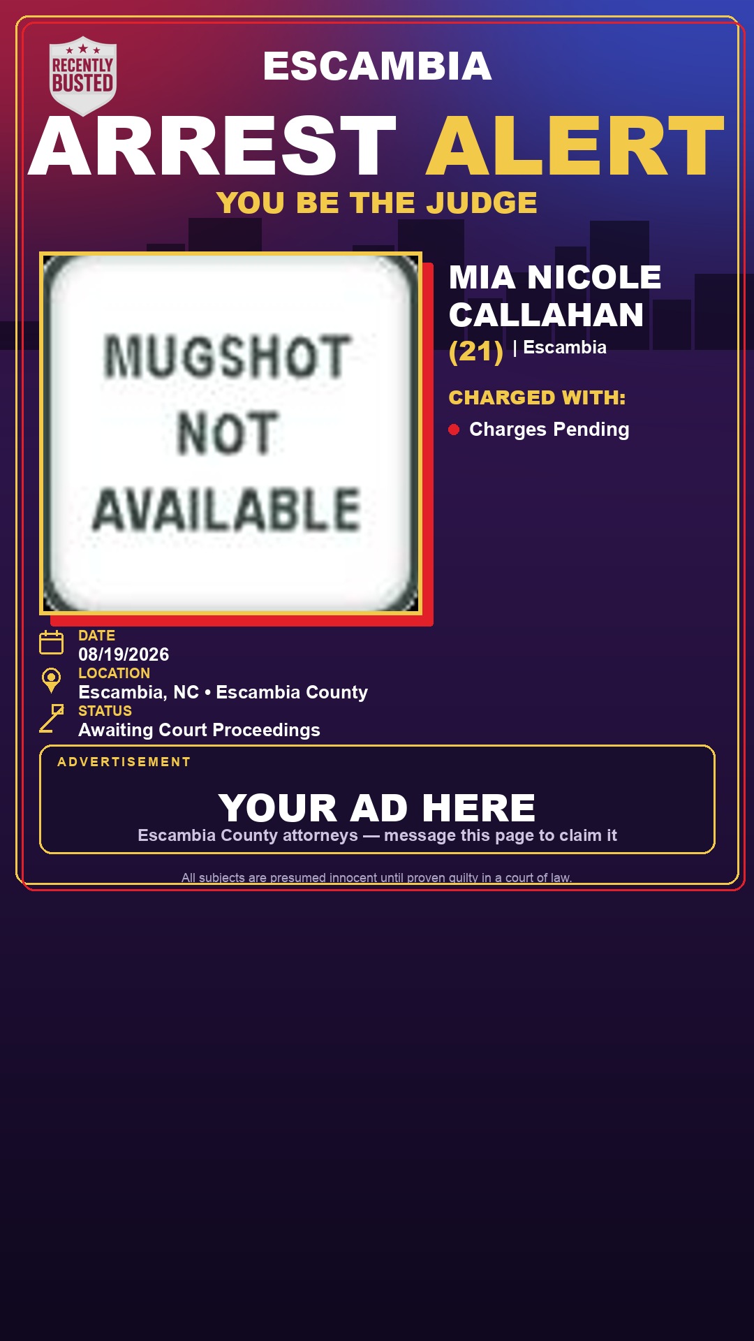 Arrest report - Mia Nicole Callahan