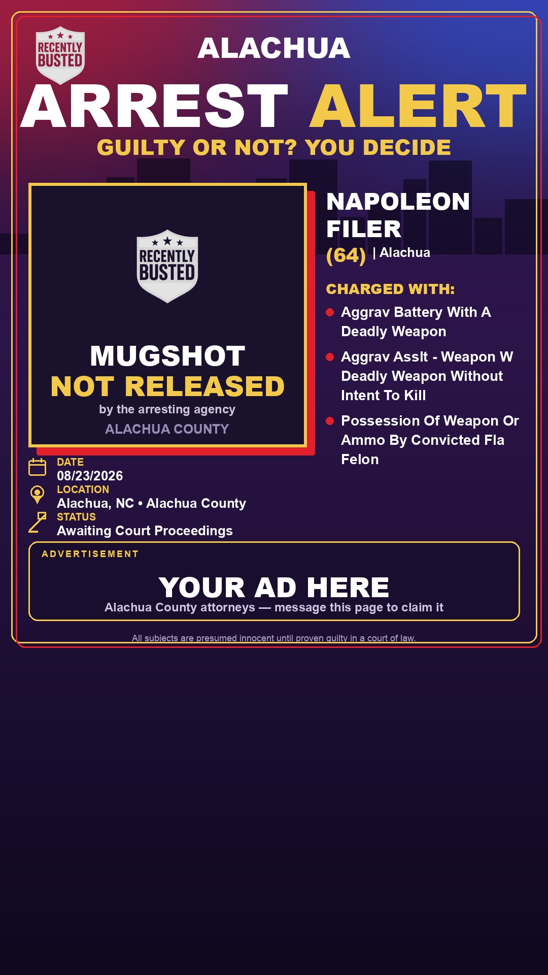 Arrest report - Napoleon Filer