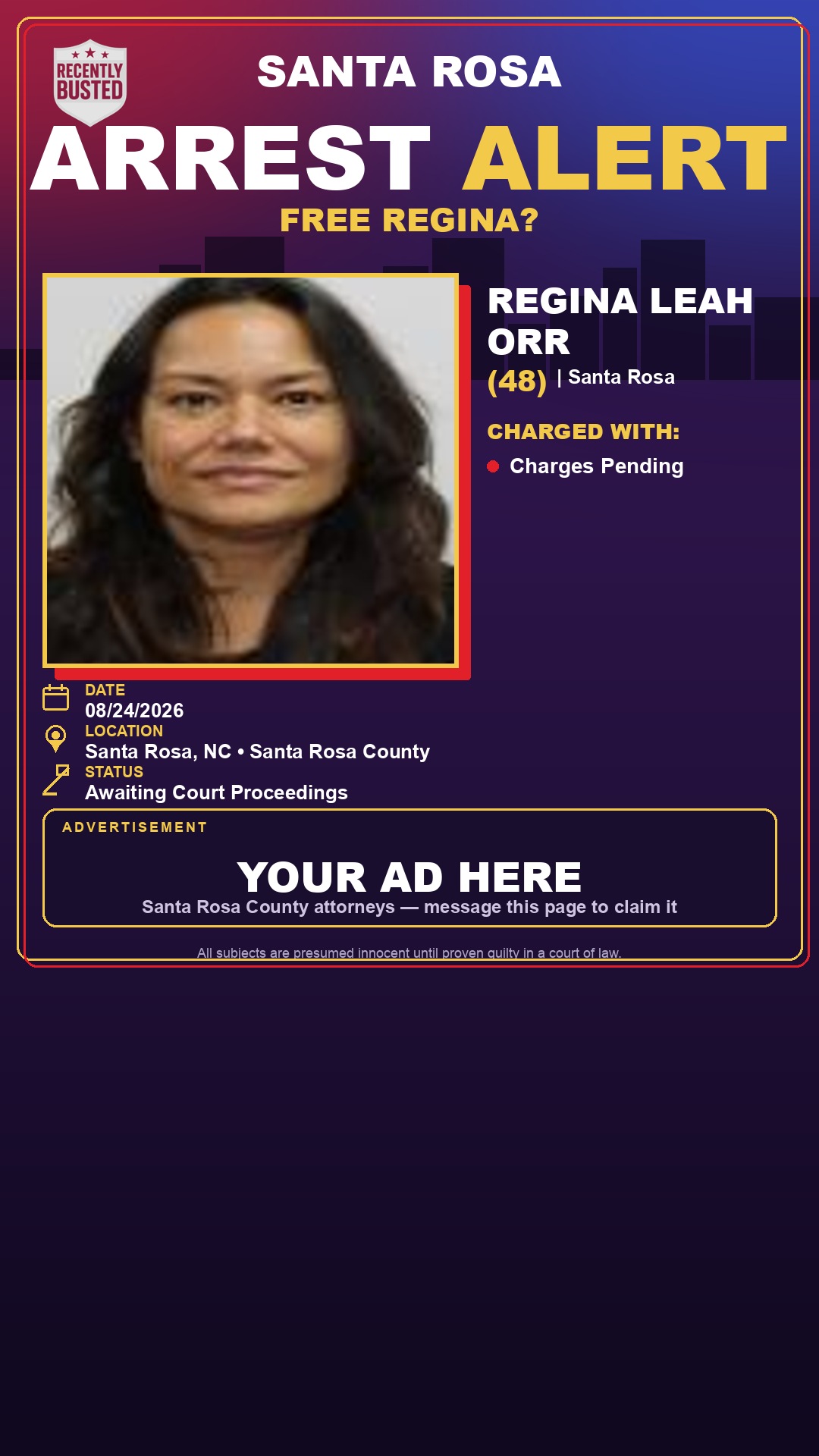 Arrest report - Regina Leah Orr