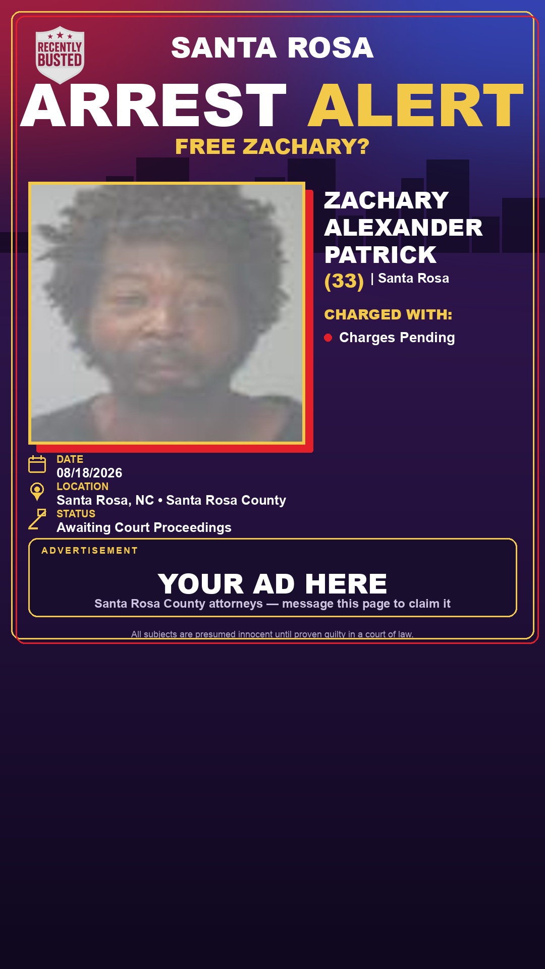 Arrest report - Zachary Alexander Patrick