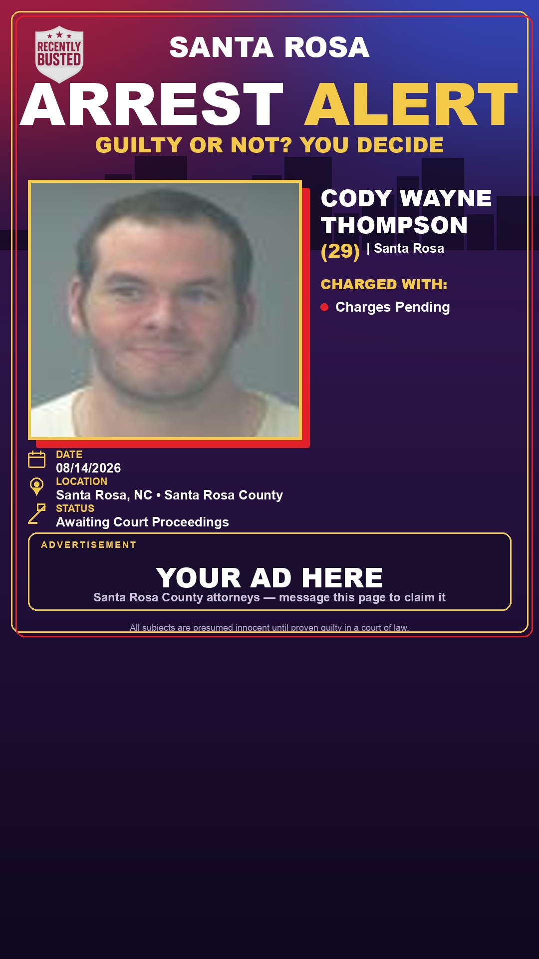 Arrest report - Cody Wayne Thompson