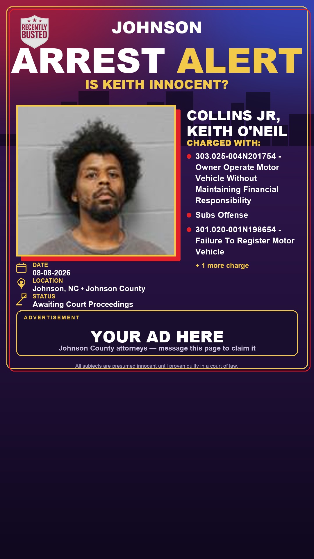 Arrest report - COLLINS JR, KEITH O'NEIL