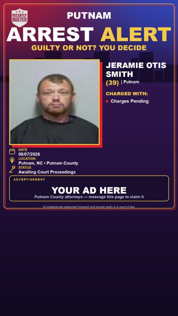 Jeramie Otis Smith โ arrest record card, Putnam County, Florida