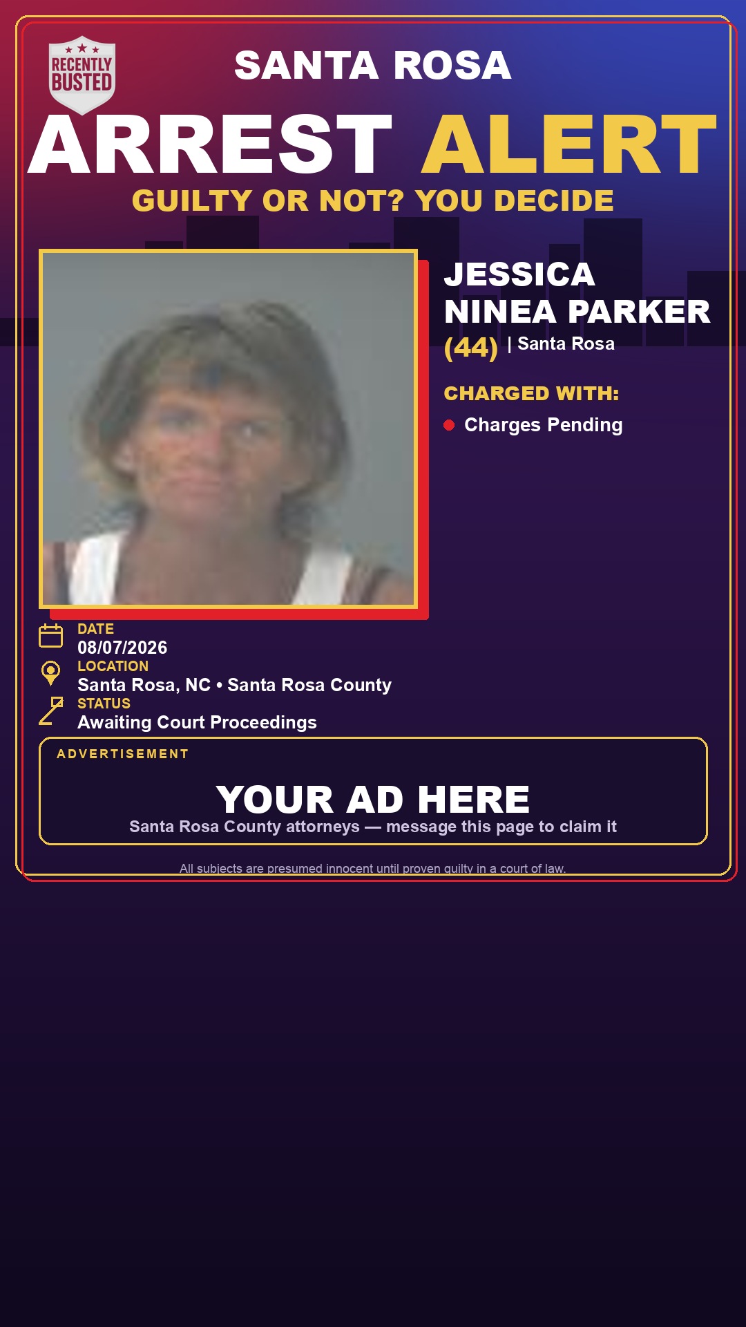 Arrest report - Jessica Ninea Parker