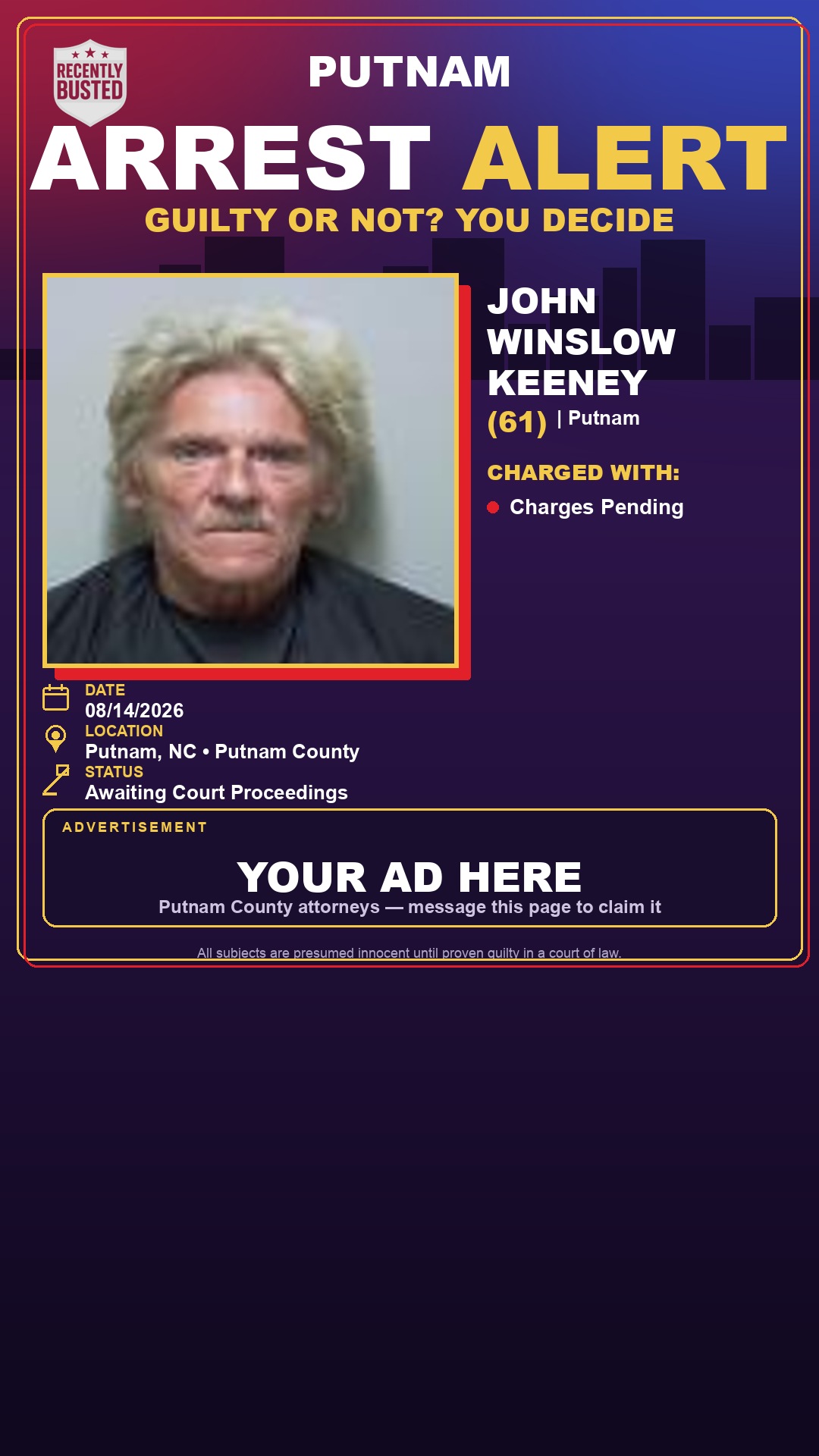 Arrest report - John Winslow Keeney
