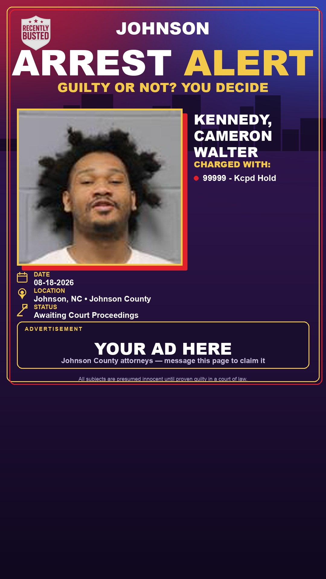Arrest report - KENNEDY, CAMERON WALTER