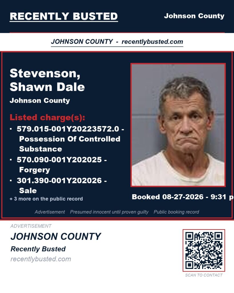 STEVENSON, SHAWN DALE — arrest record card, Johnson County, Missouri