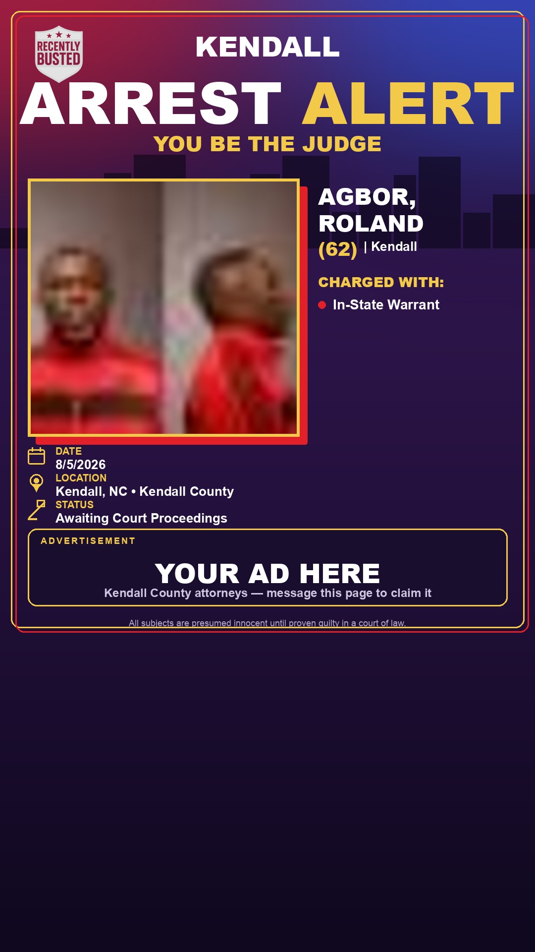 Arrest report - AGBOR, ROLAND