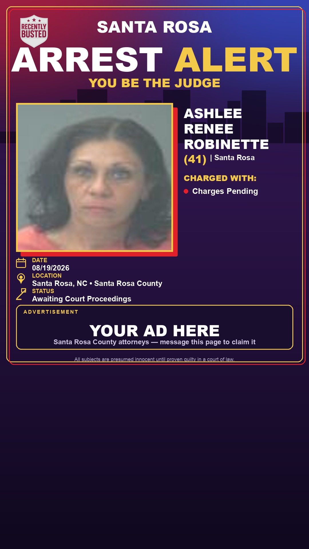 Arrest report - Ashlee Renee Robinette