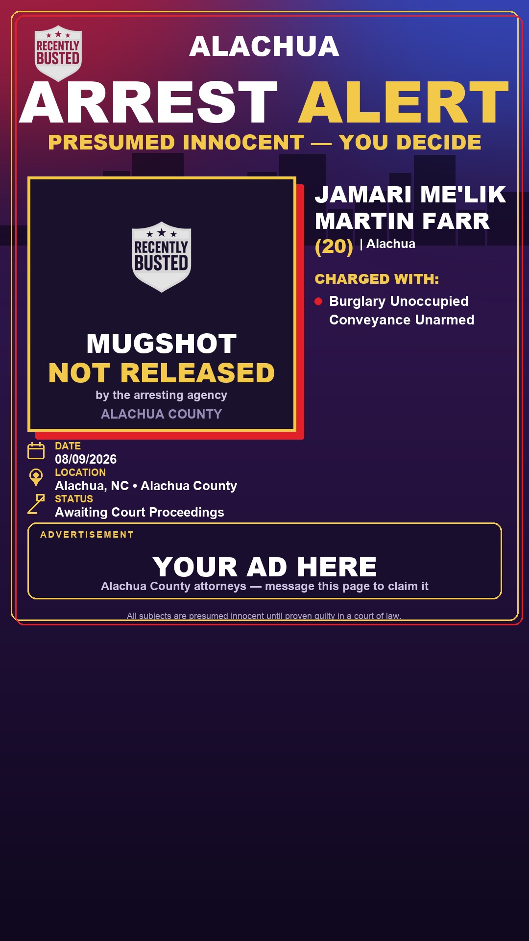 Arrest report - Jamari Me'Lik Martin Farr