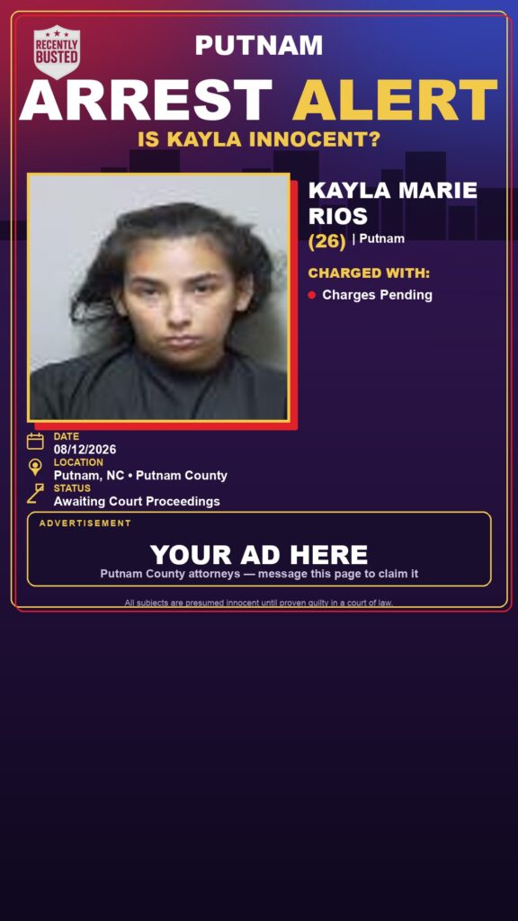Kayla Marie Rios — arrest record card, Putnam County, Florida