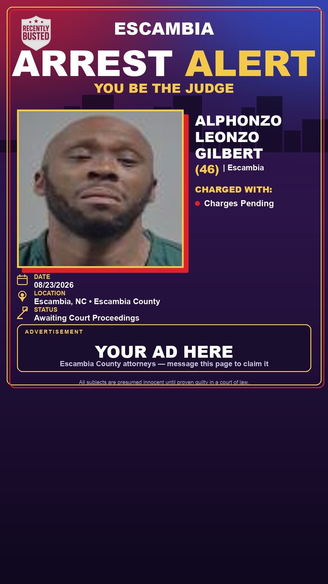 Arrest report - Alphonzo Leonzo Gilbert