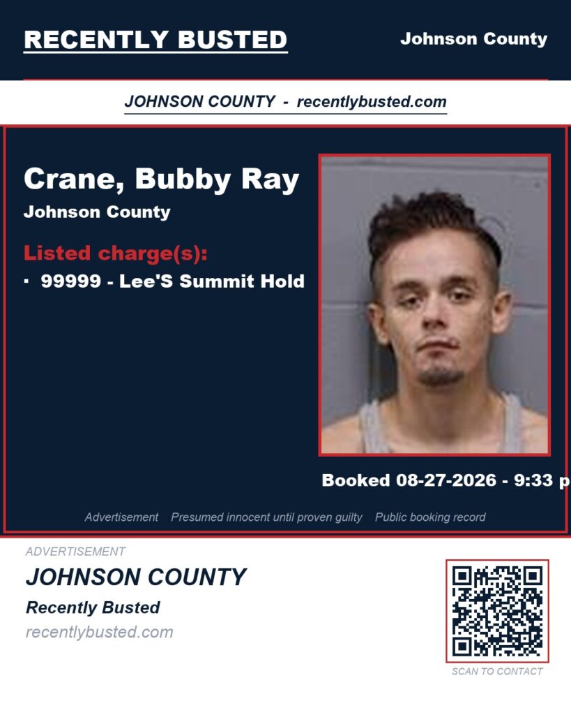 CRANE, BUBBY RAY — arrest record card, Johnson County, Missouri
