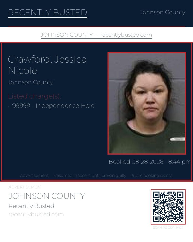 CRAWFORD, JESSICA NICOLE — arrest record card, Johnson County, Missouri