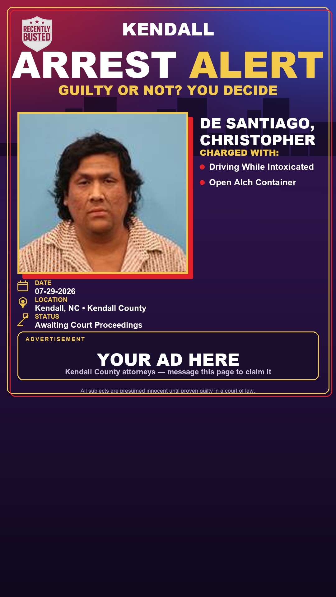 Arrest report - De Santiago, Christopher