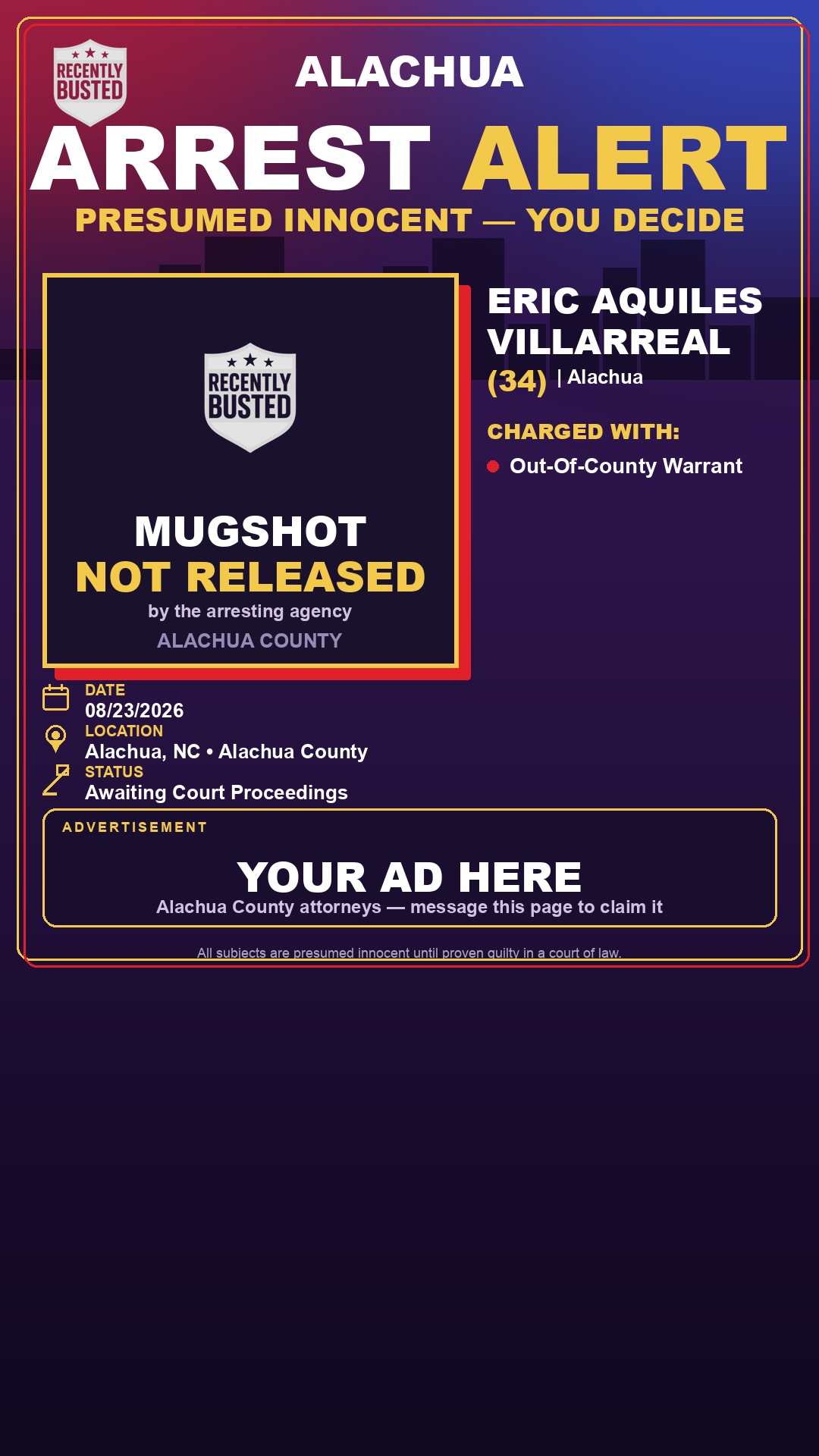Arrest report - Eric Aquiles Villarreal