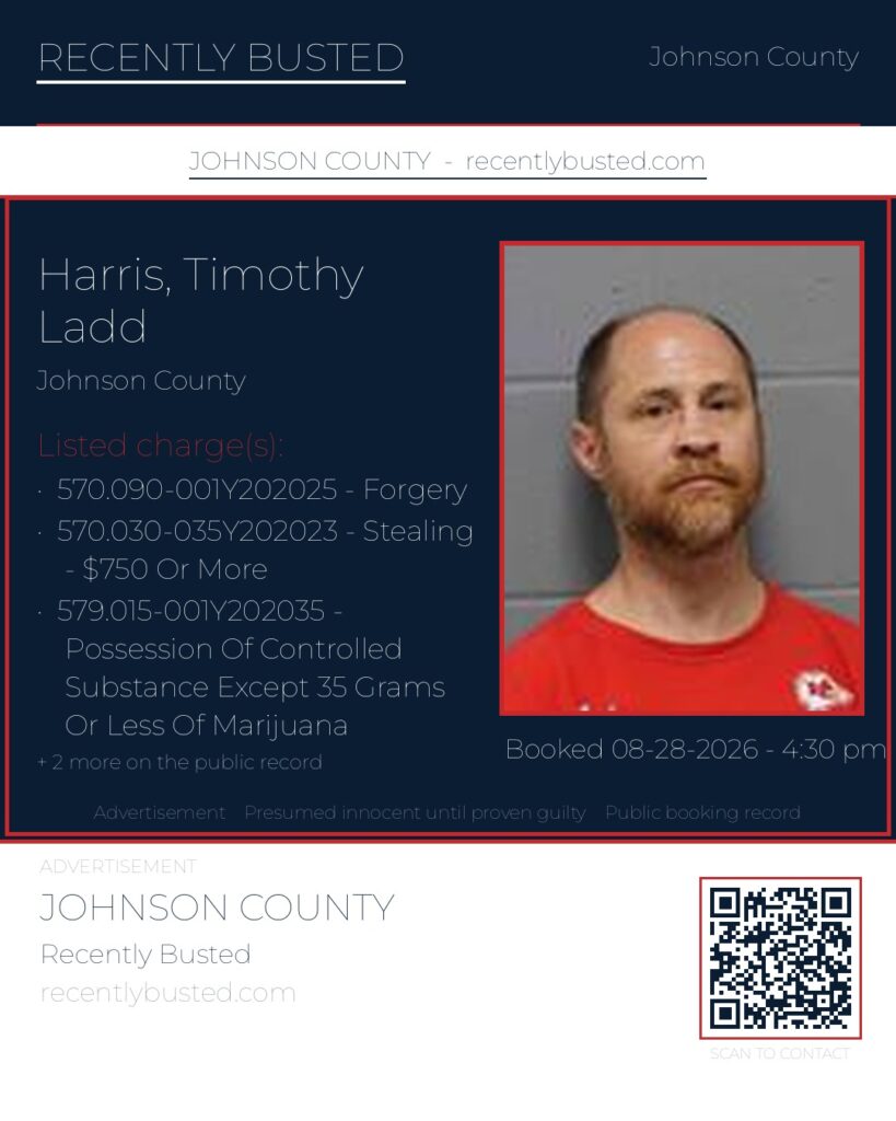 HARRIS, TIMOTHY LADD — arrest record card, Johnson County, Missouri