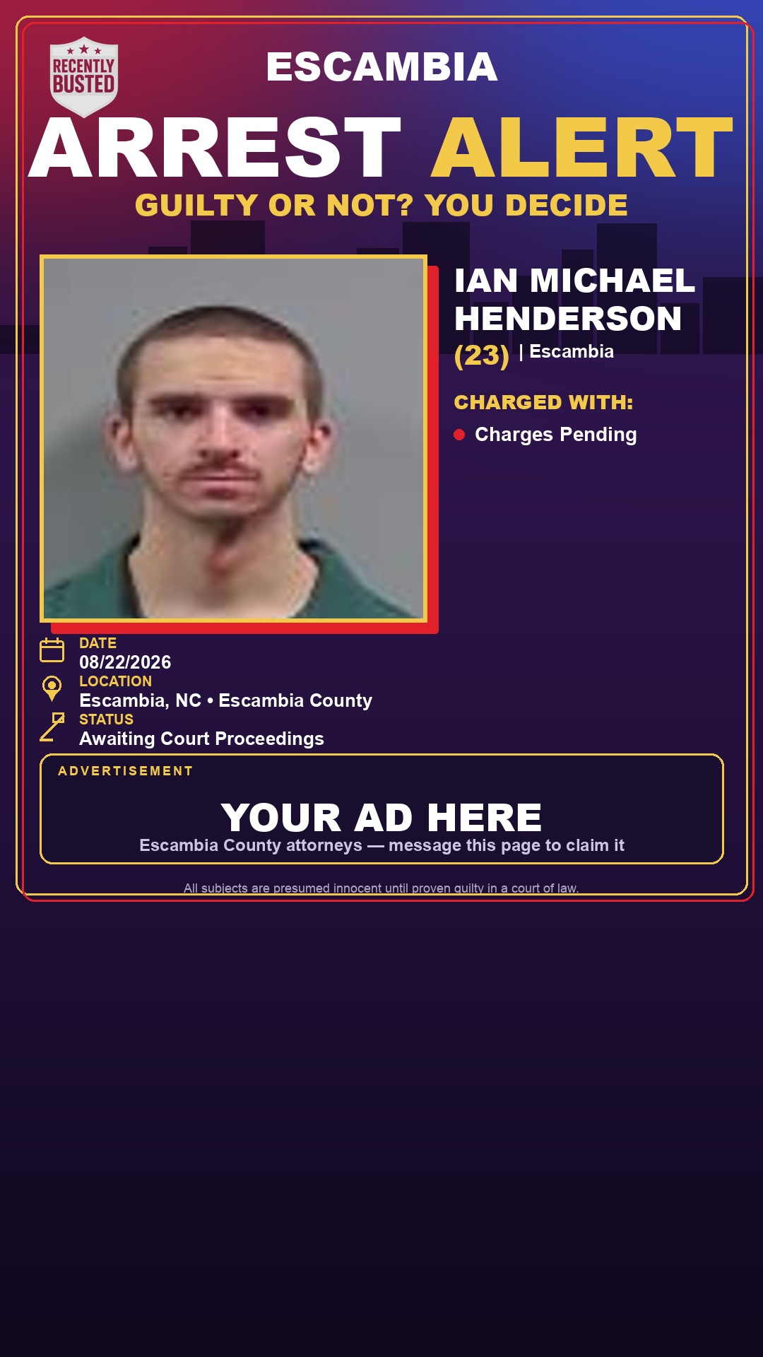 Arrest report - Ian Michael Henderson