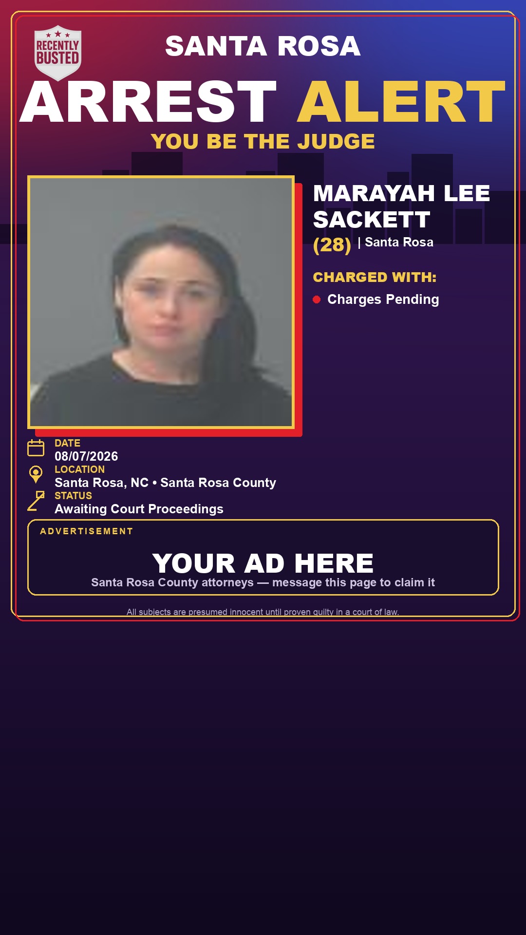 Arrest report - Marayah Lee Sackett
