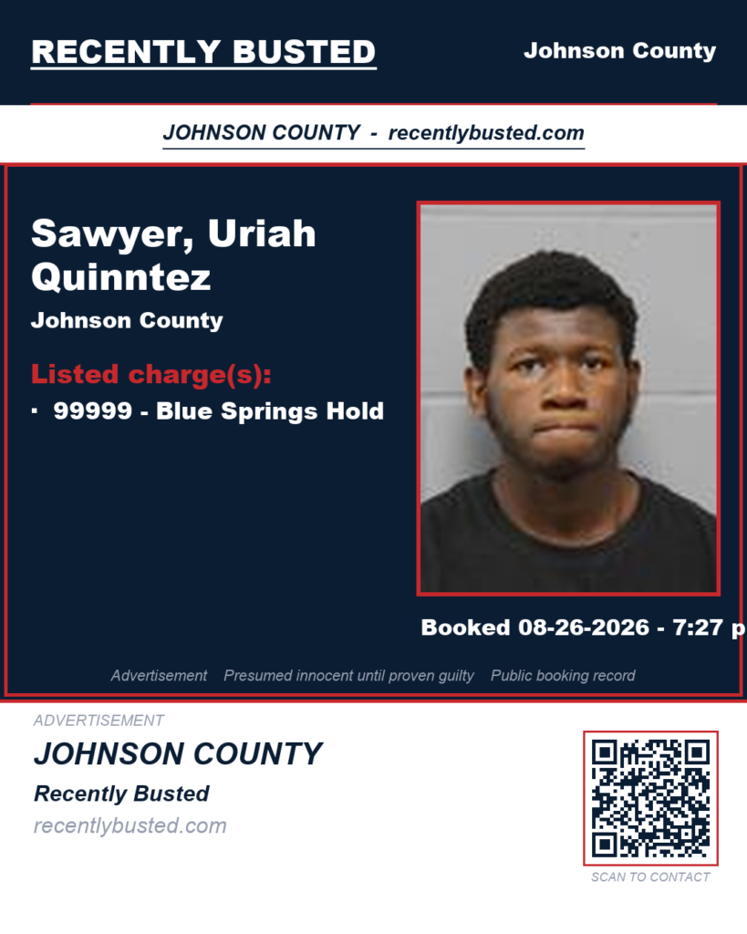 SAWYER, URIAH QUINNTEZ — arrest record card, Johnson County, Missouri