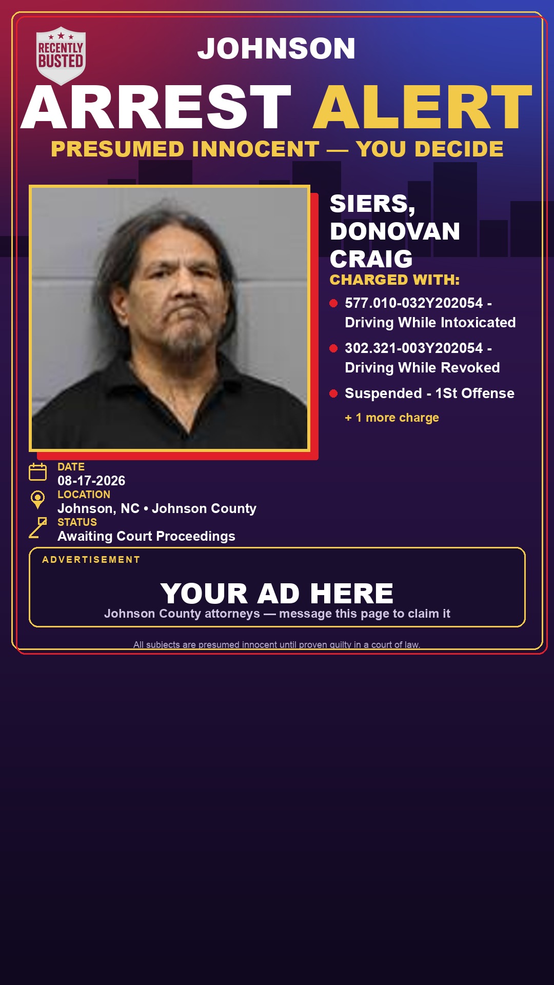 Arrest report - SIERS, DONOVAN CRAIG