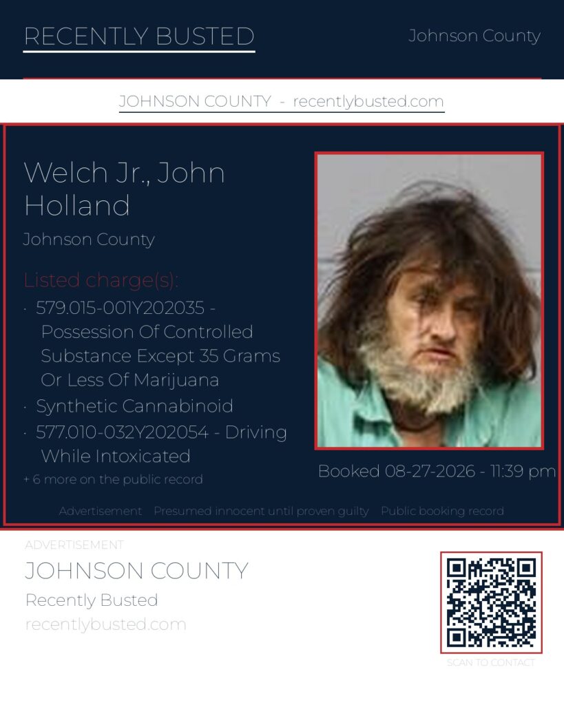 WELCH JR., JOHN HOLLAND — arrest record card, Johnson County, Missouri