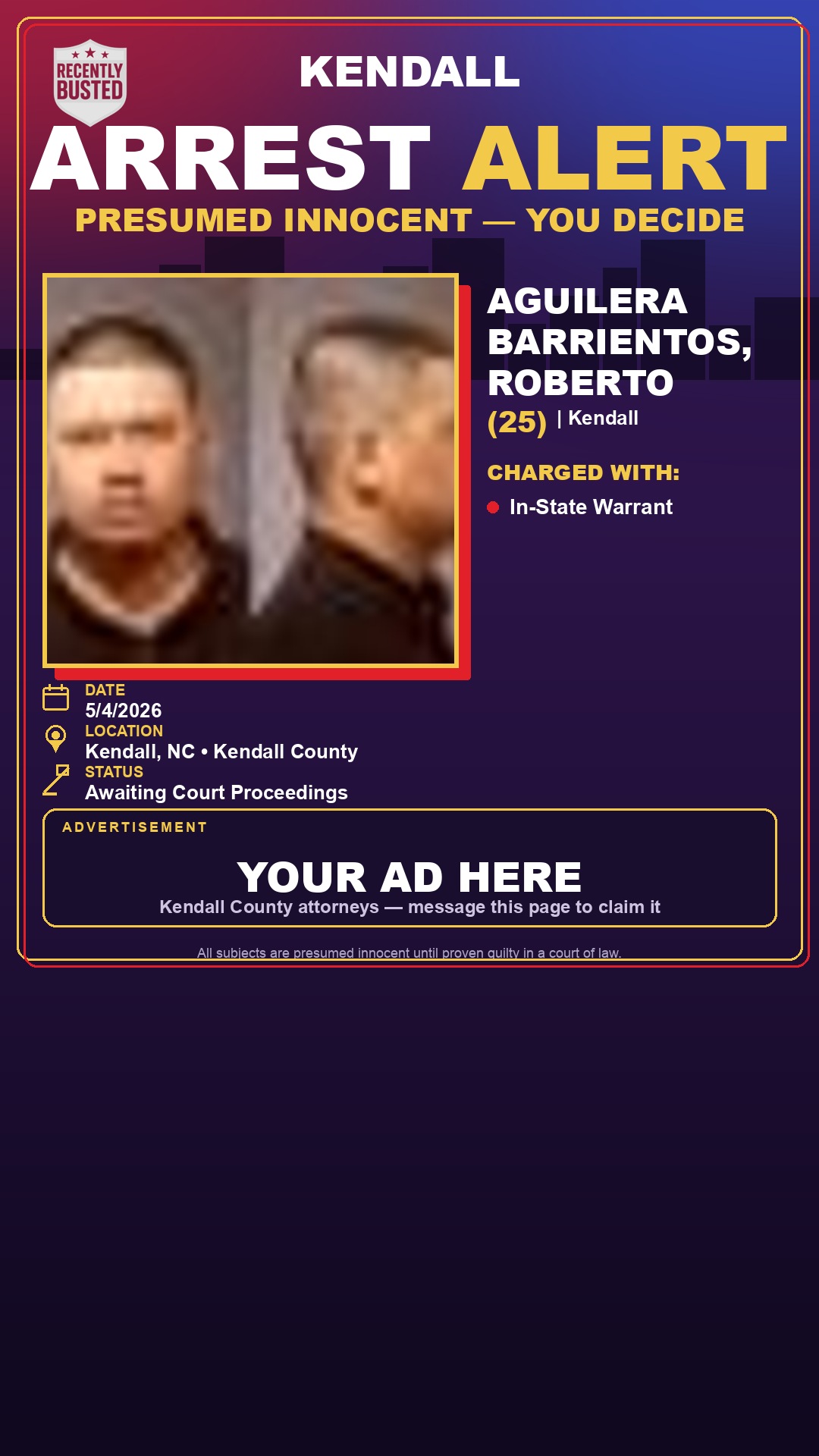 Arrest report - AGUILERA BARRIENTOS, ROBERTO