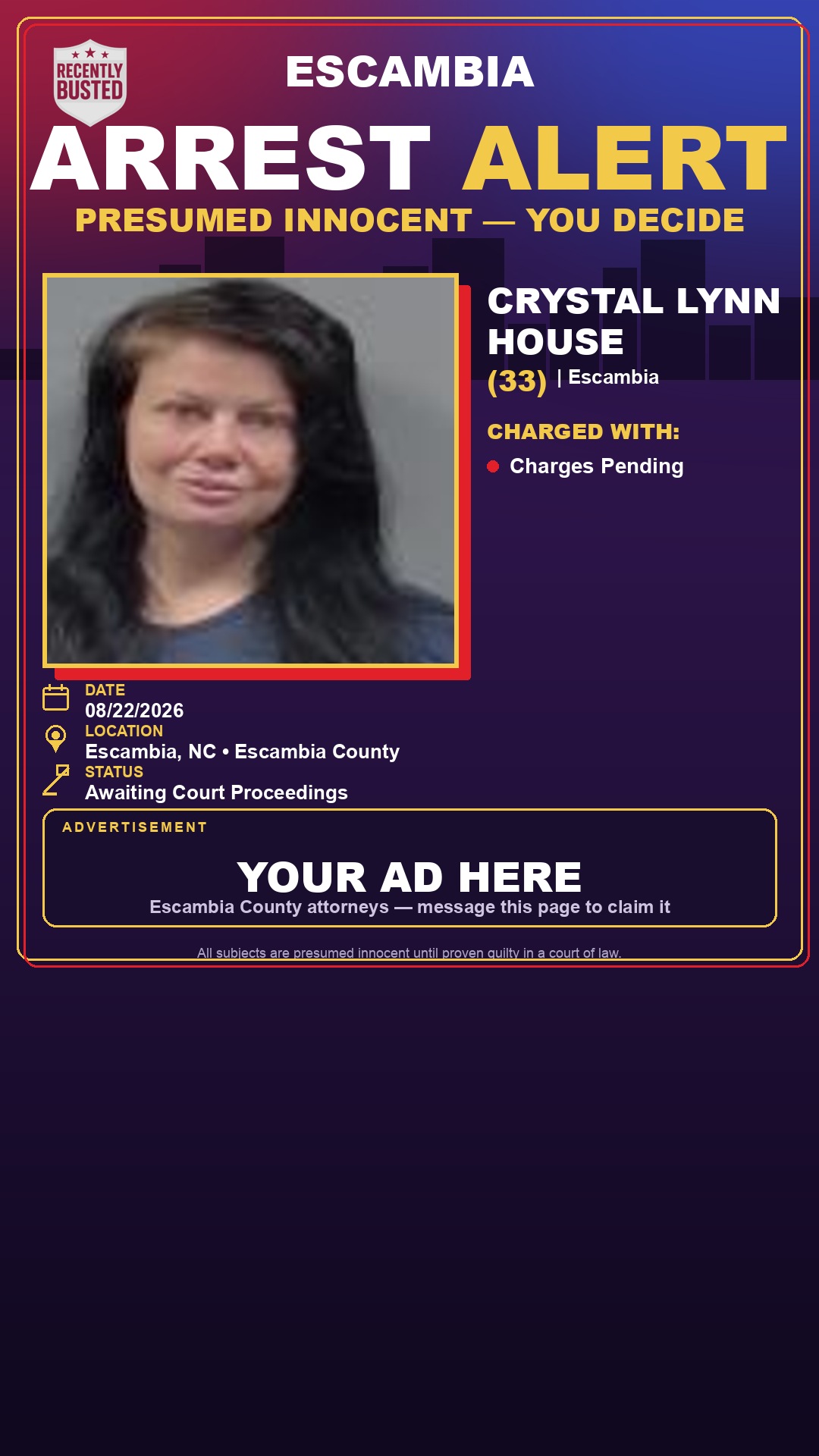 Arrest report - Crystal Lynn House