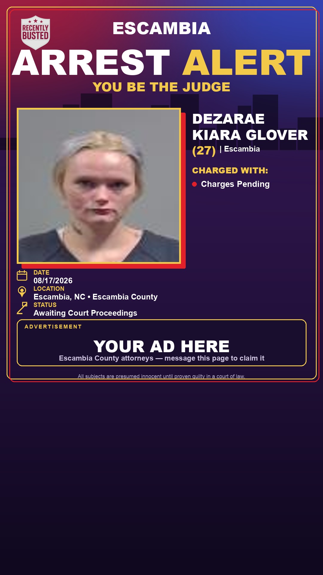 Arrest report - Dezarae Kiara Glover