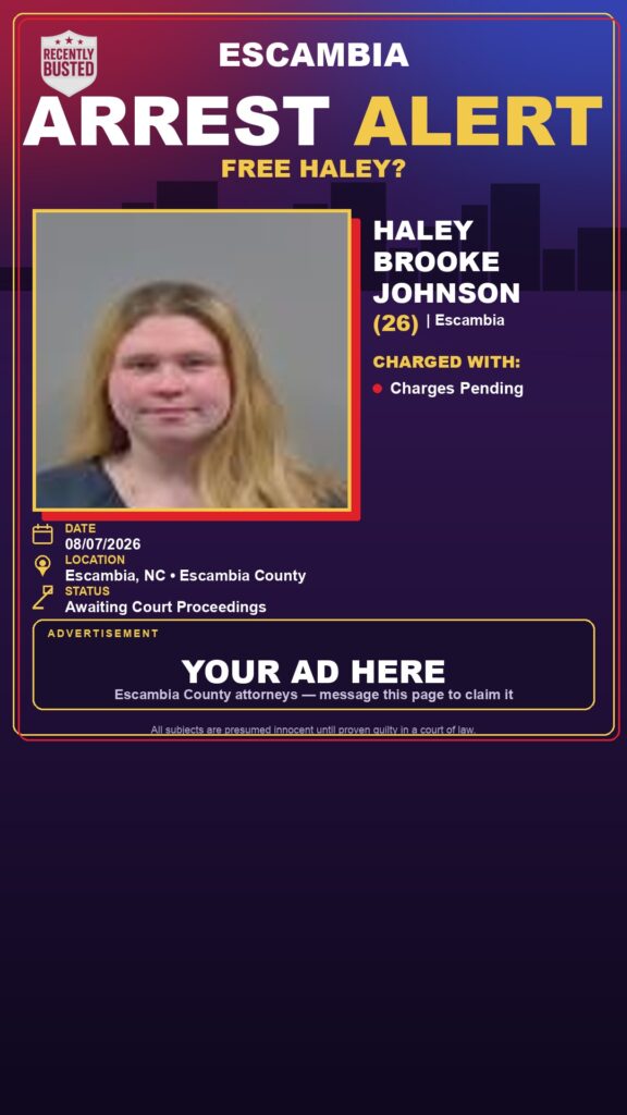 Haley Brooke Johnson — arrest record card, Escambia County, Florida