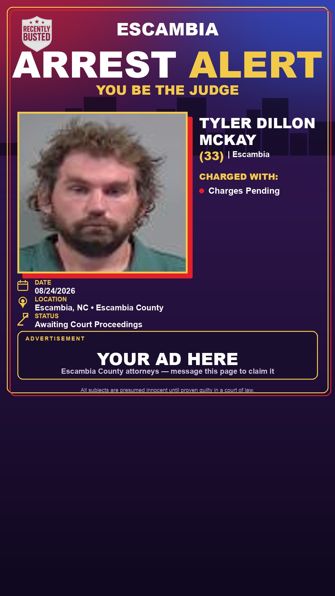 Arrest report - Tyler Dillon Mckay
