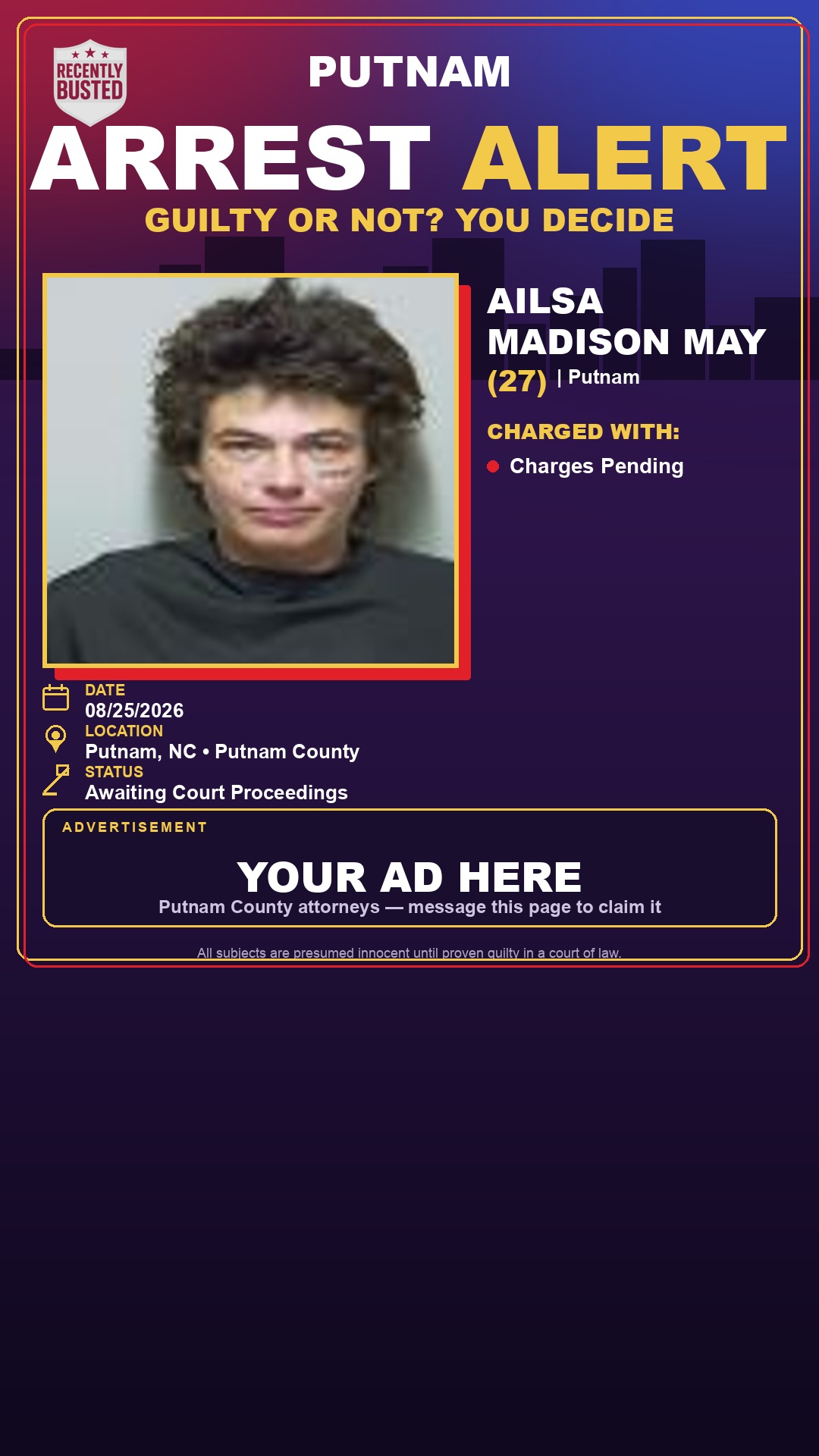 Arrest report - Ailsa Madison May