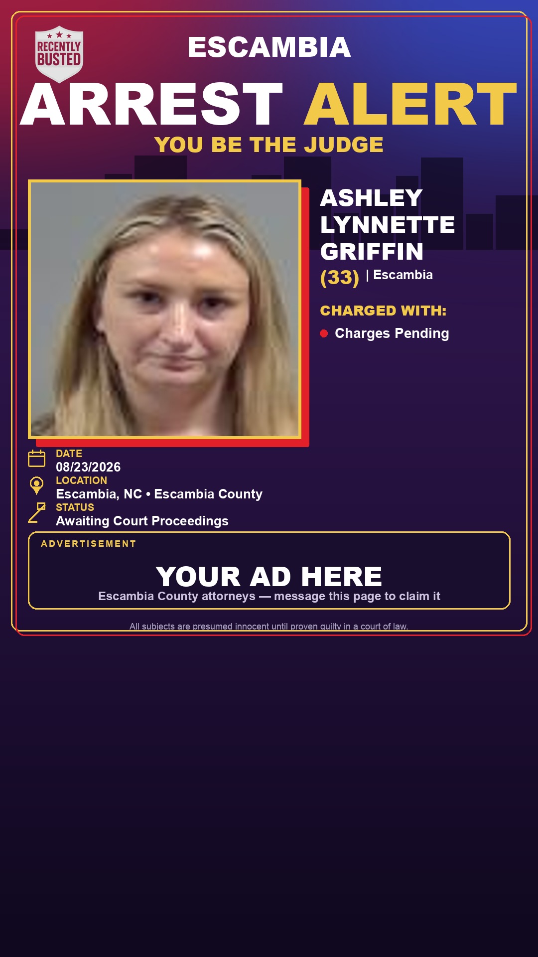 Arrest report - Ashley Lynnette Griffin