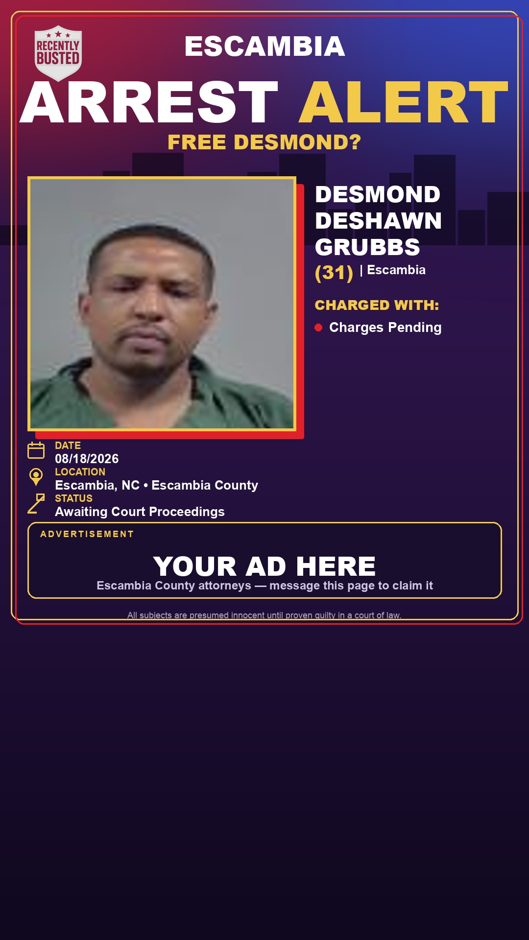 Arrest report - Desmond Deshawn Grubbs