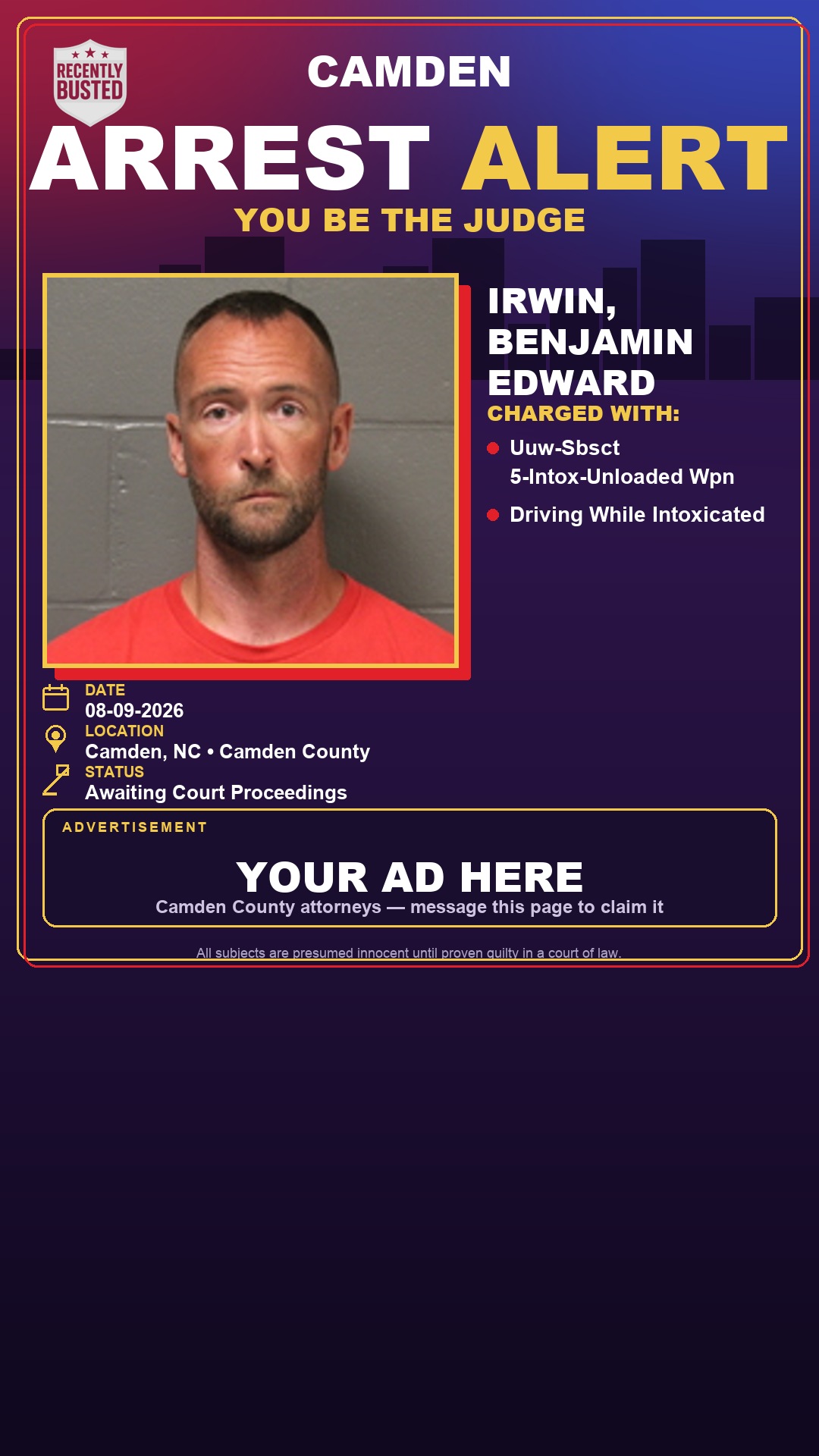 Arrest report - Irwin, Benjamin Edward