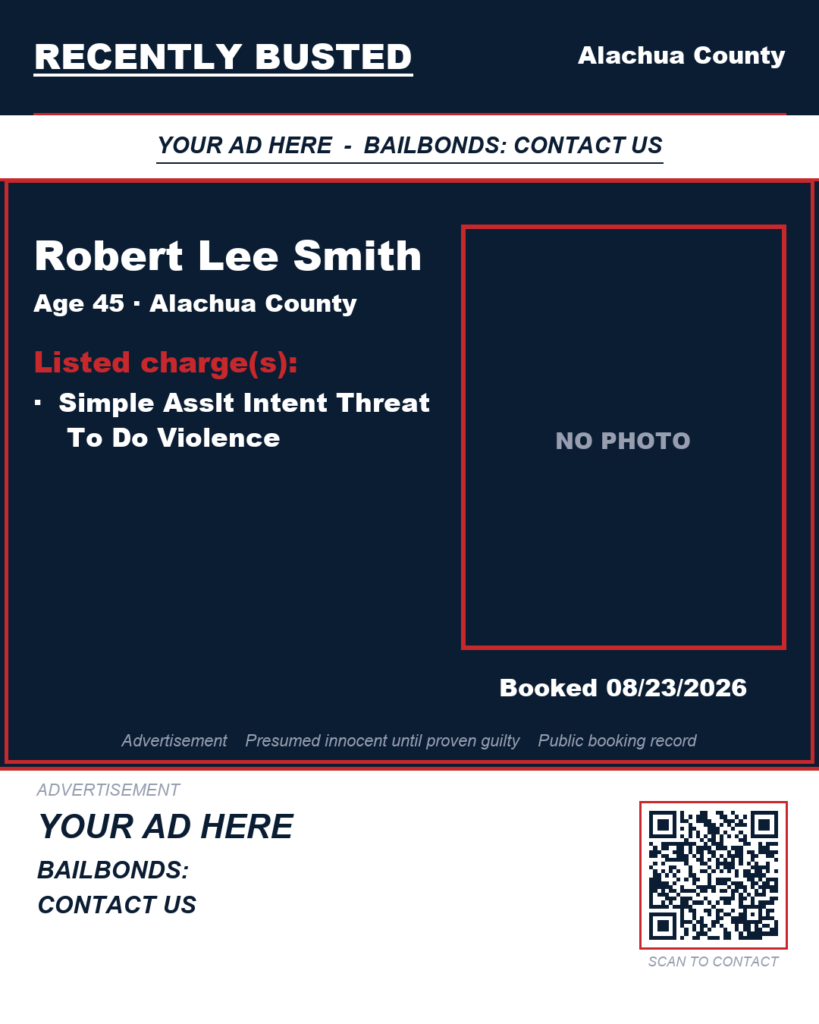 Robert Lee Smith — arrest record card, Alachua County, Florida