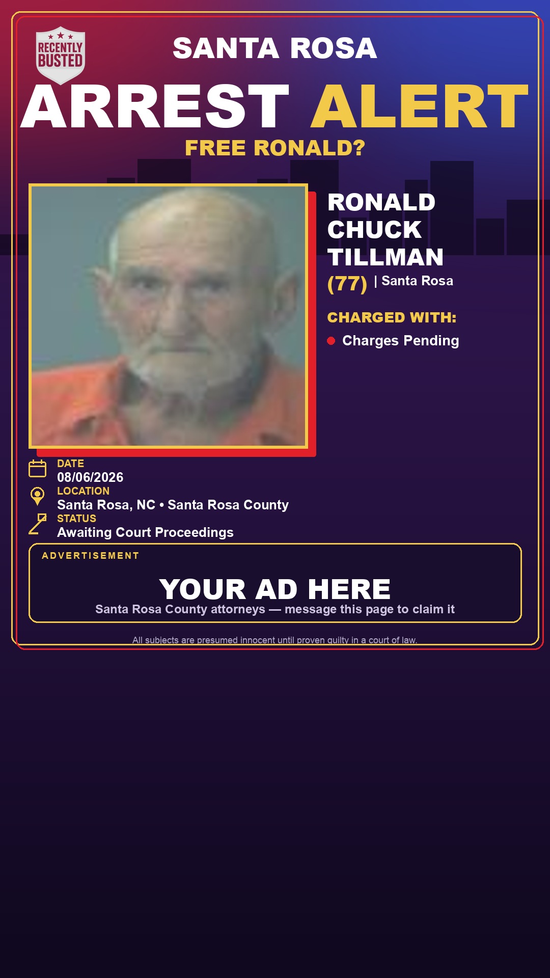 Arrest report - Ronald Chuck Tillman
