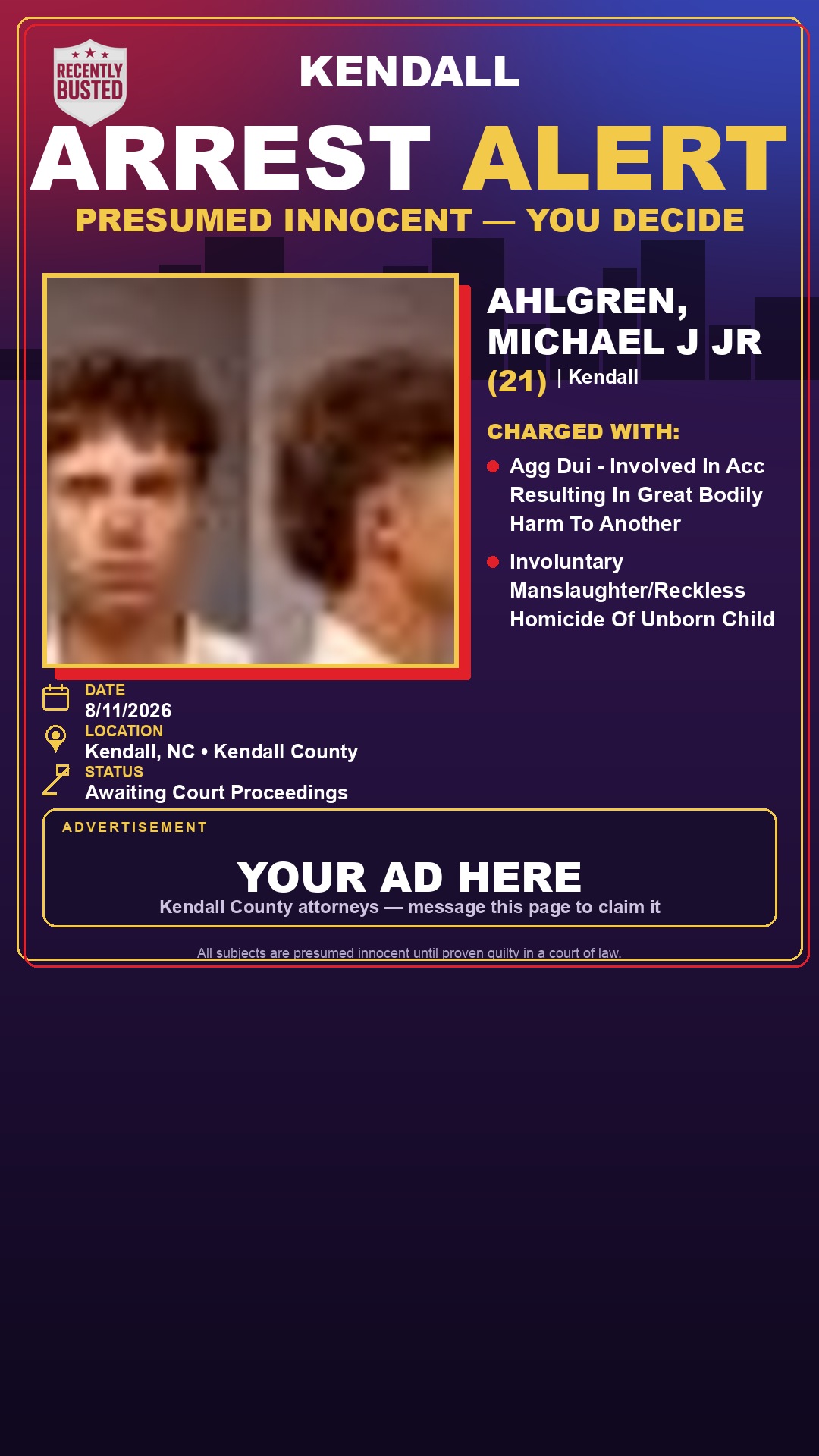 Arrest report - AHLGREN, MICHAEL J JR