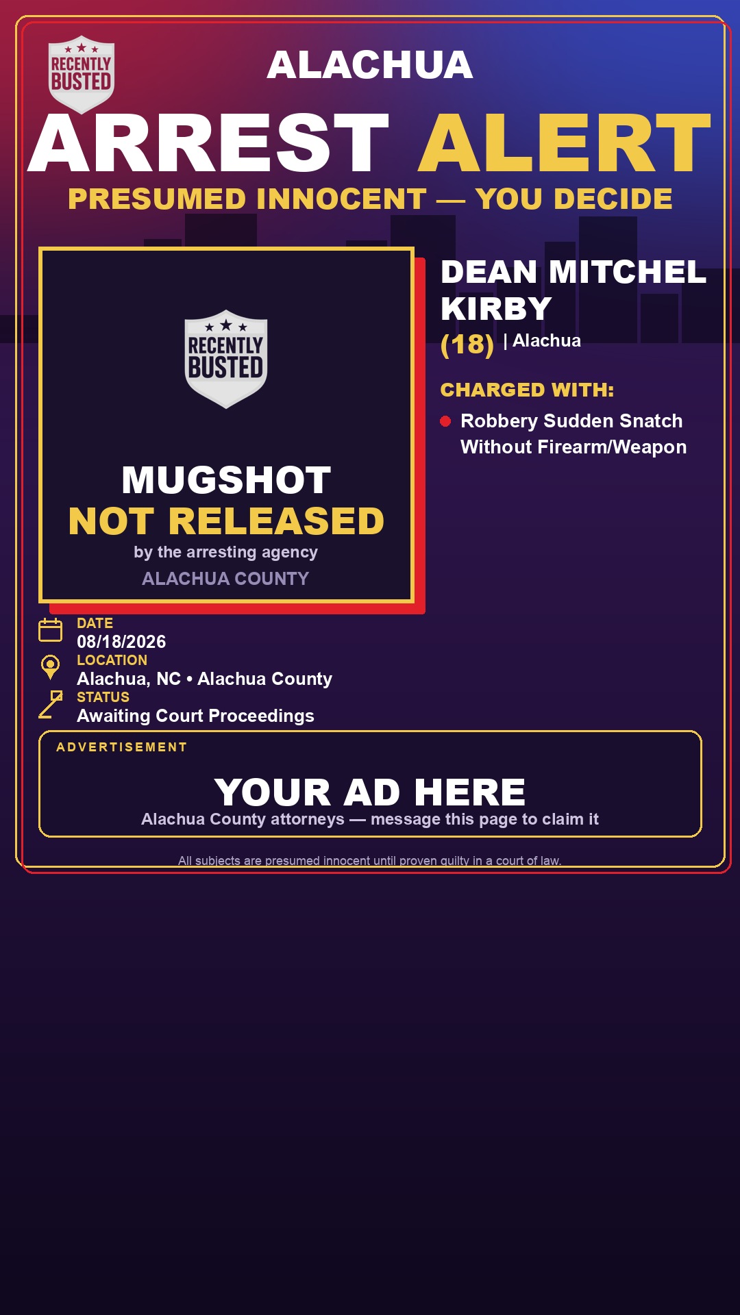 Arrest report - Dean Mitchel Kirby