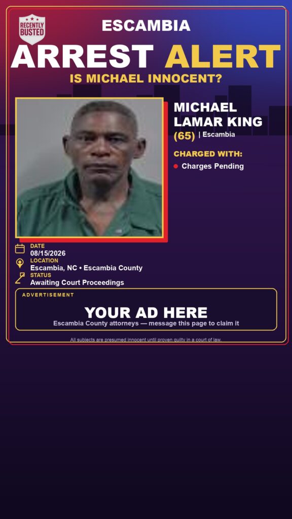 Michael Lamar King — arrest record card, Escambia County, Florida