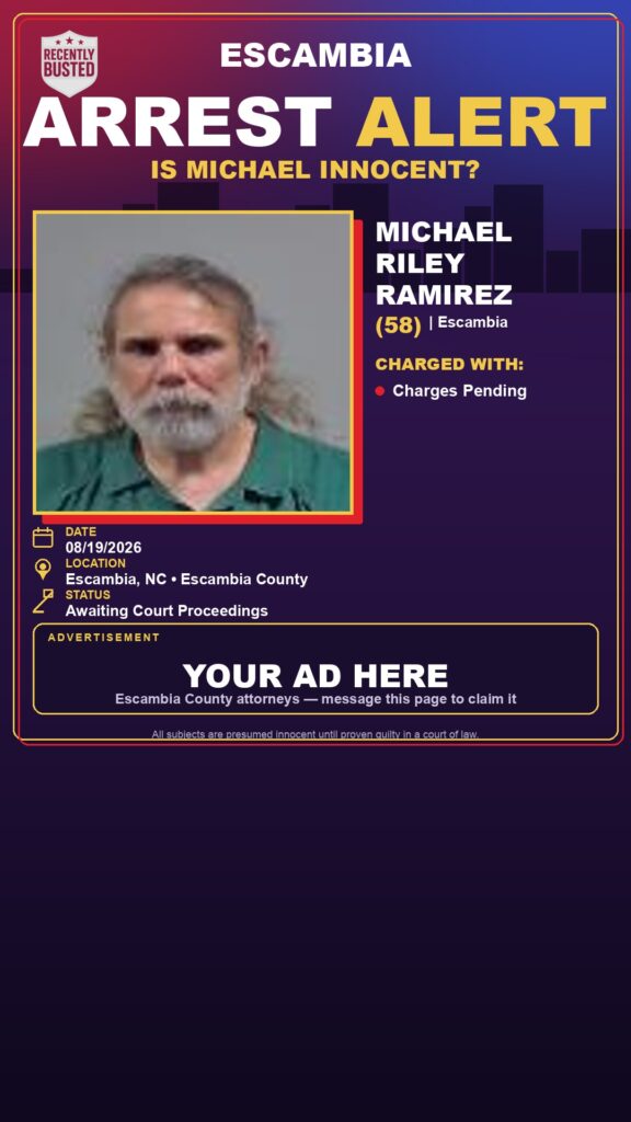 Michael Riley Ramirez — arrest record card, Escambia County, Florida