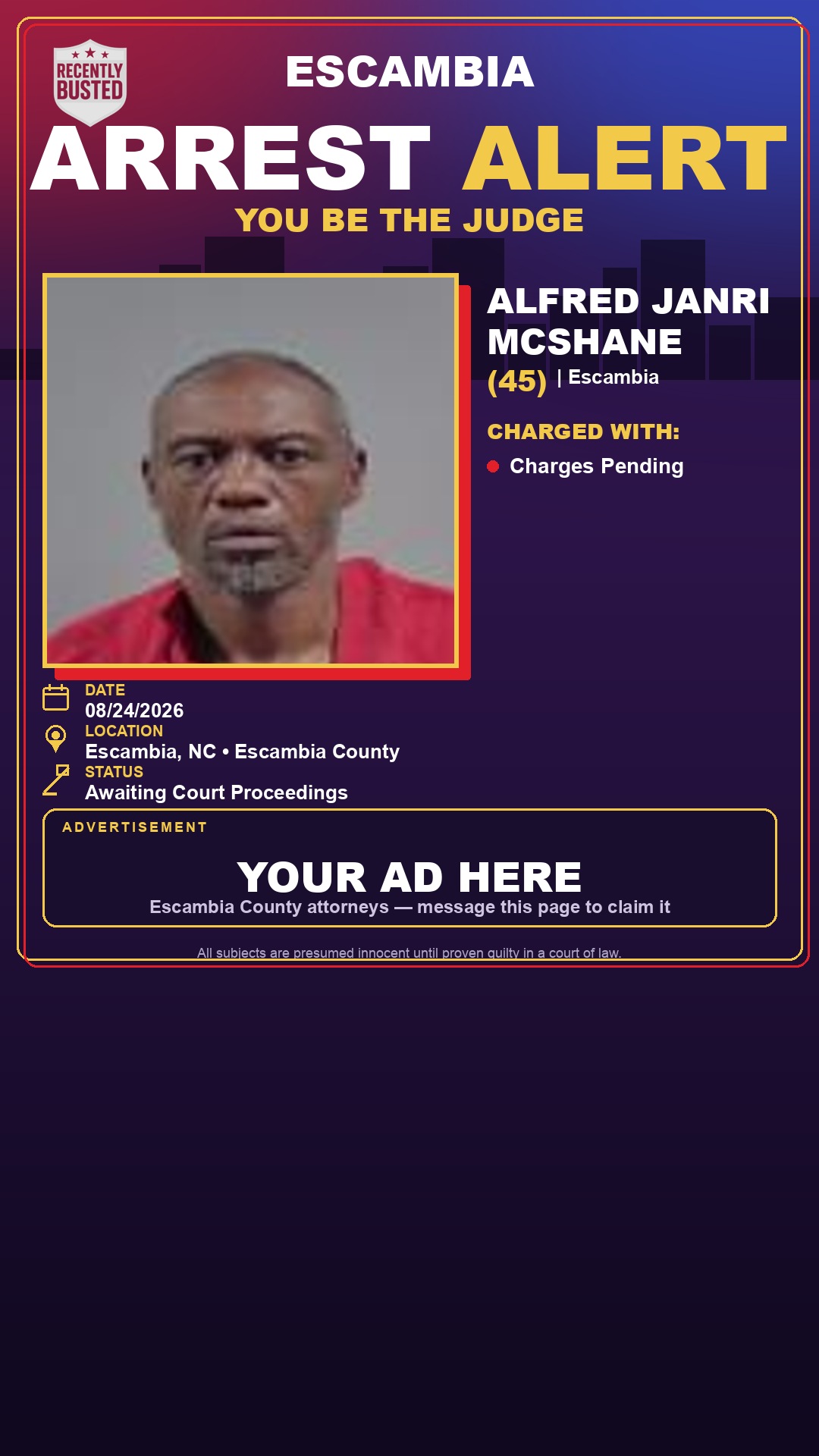 Arrest report - Alfred Janri Mcshane