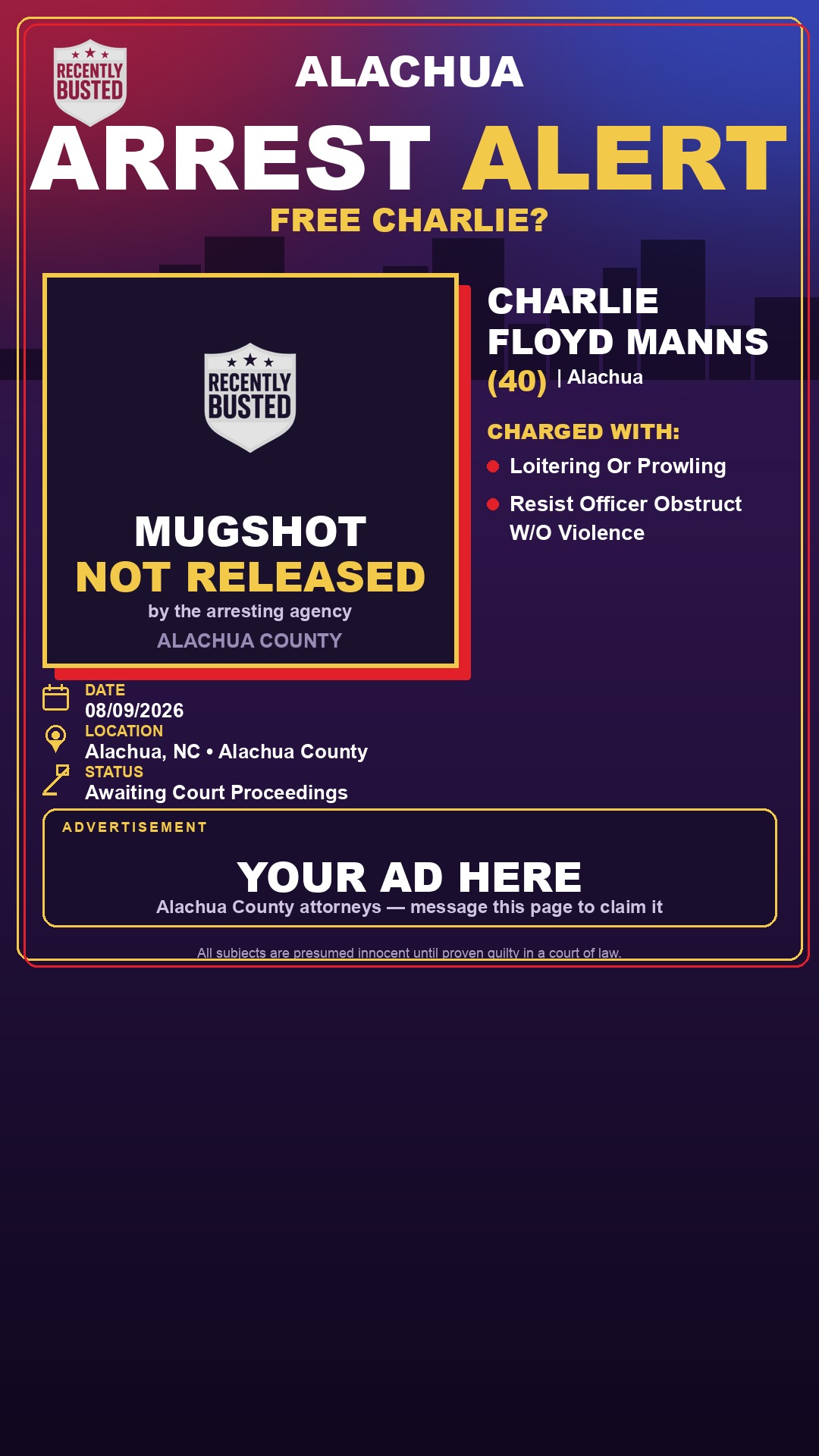 Arrest report - Charlie Floyd Manns