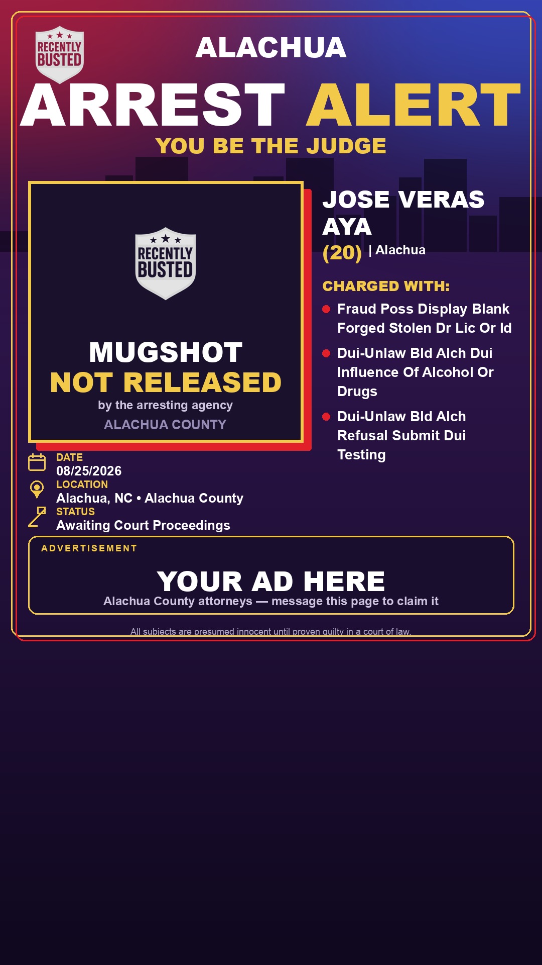 Arrest report - Jose Veras Aya